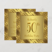 男性のゴールド50歳の誕生日パーティー 招待状 (正面/裏面)