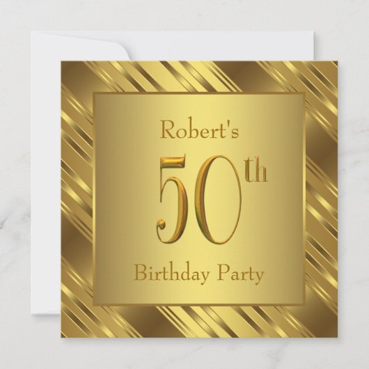 男性のゴールド50歳の誕生日パーティー 招待状 (正面)