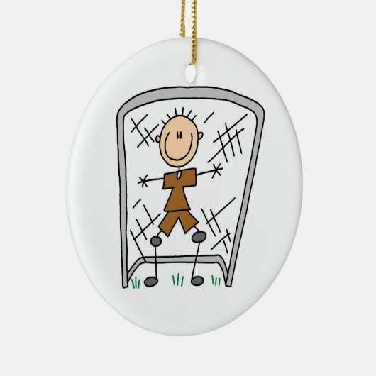 男性のサッカーのゴールの看守のTシャツおよびギフト セラミックオーナメント (右)