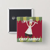 男性のシェフのpantaloonsの巨大なフォークの名前入りの記章 缶バッジ (正面&裏面)