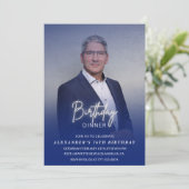 男性のディナー写真 ネイビーブルー 76歳の誕生日 招待状 (スタンド正面)