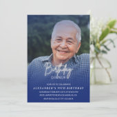 男性のディナー写真 ネイビーブルー 99歳の誕生日 招待状 (スタンド正面)