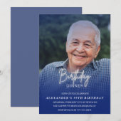 男性のディナー写真 ネイビーブルー 99歳の誕生日 招待状 (正面/裏面)