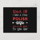 男性のバックオフ私はポーランドの妻熱狂するのデザインを持つ ポストカード (正面)