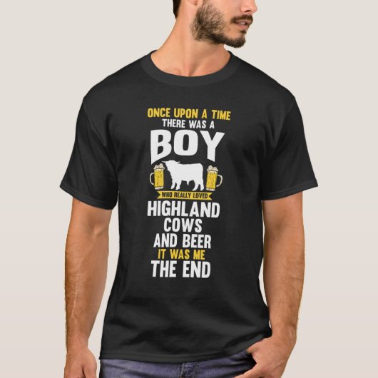 男性のビールとハイランドカウ Tシャツ (正面)
