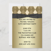 男性のブラックとゴールドの誕生日パーティー 招待状 (裏面)