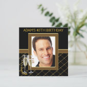 男性のブラックとゴールドの誕生日パーティー 招待状 (スタンド正面)