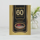 男性のブラックゴールド60歳の誕生日パーティー 招待状 (スタンド正面)