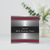 男性のブラックレッドシルバー クラッシィ 40歳の誕生日パーティー 招待状 (スタンド正面)