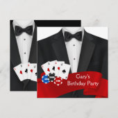 男性のポーカー誕生日パーティー 招待状 (正面/裏面)