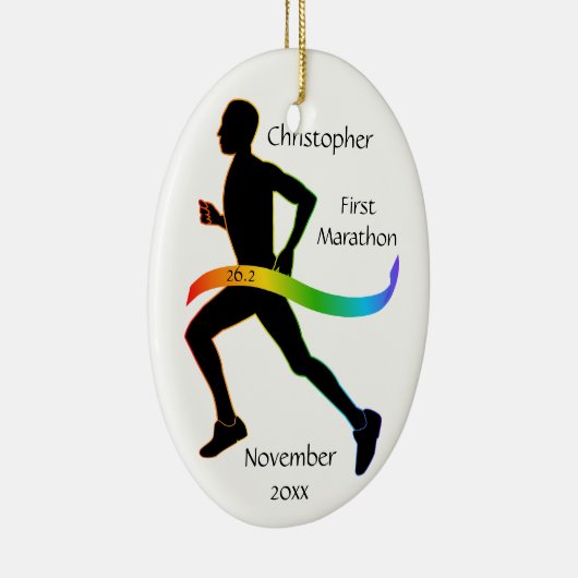 男性のマラソン選手の虹のリボンのオーナメント セラミックオーナメント (右)