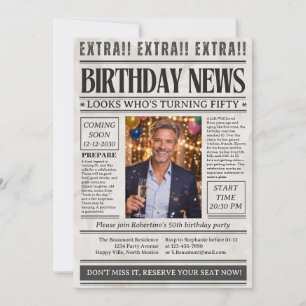男性のユークリント新聞写真 50歳の誕生日 招待状