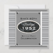 男性のヴィンテージ60歳の誕生日 銀 黒 招待状 (正面)