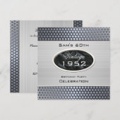 男性のヴィンテージ60歳の銀色メタル風誕生日 招待状 (正面/裏面)