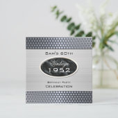 男性のヴィンテージ60歳の銀色メタル風誕生日 招待状 (スタンド正面)