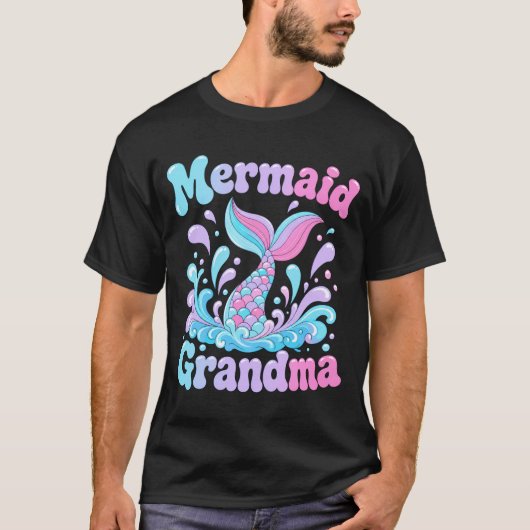 男性の人魚の尾と水しぶきの楽しいデザイン Tシャツ (正面)