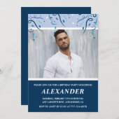 男性の写真 ネイビーブルー 49歳の誕生日招待状 招待状 (正面/裏面)