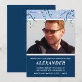 男性の写真 ネイビーブルー 68歳の誕生日招待状 招待状 (正面/裏面)