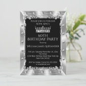 男性の写真 60歳の誕生日パーティー キング シルバー クラウン 招待状 (スタンド正面)