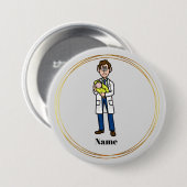 男性の医師がベビーのボタンを持つ 缶バッジ (正面&裏面)