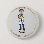 男性の医師がベビーのボタンを持つ 缶バッジ (正面)