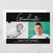 男性の卒業生と今の高校の卒業写真 案内状 (正面/裏面)