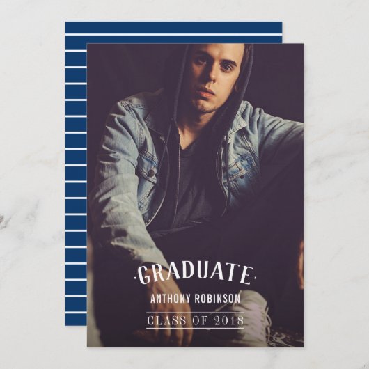 男性の卒業発表写真 案内状 (正面/裏面)