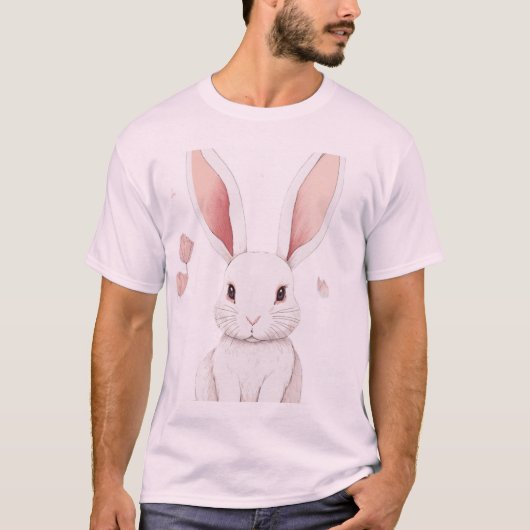 男性の基本Tシャツ漫画うさぎ：愛らしいカート Tシャツ (正面)