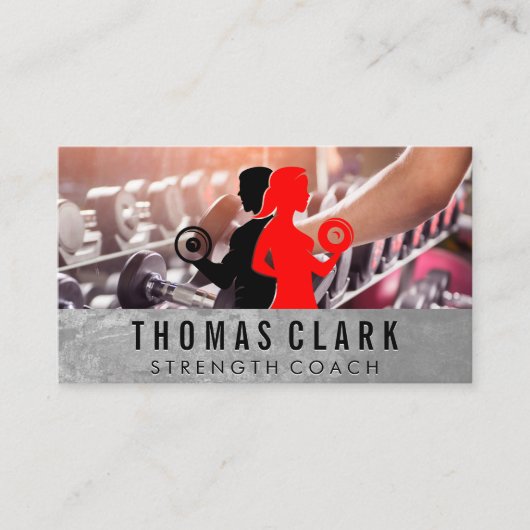 男性の女性の持ち上げ | ダンベルラック 名刺 (正面)
