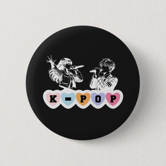 男性の女性アイドル歌KPopハート音楽デザイン 缶バッジ (正面)