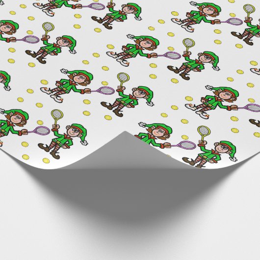 男性の女性テニスプレーヤー小人クリスマスプレゼントラップ ラッピングペーパー (角)