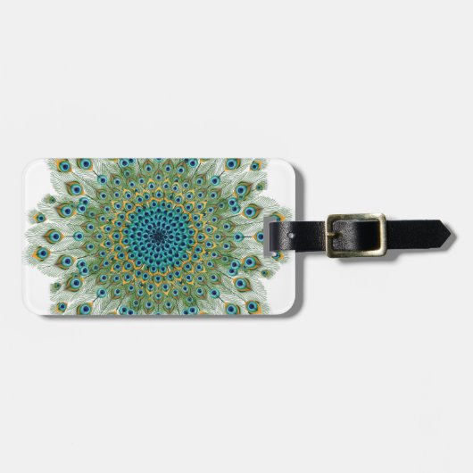 男性の孔雀のカラフルの曼荼羅 ラゲッジタグ (正面横)