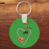 男性の小妖精や小人のキャンディ・ケーンのクリスマスの休日Keychain キーホルダー (正面)