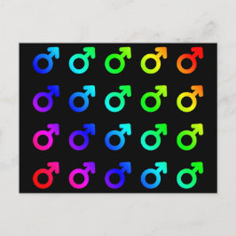 男性の性別の象徴が虹のカラフル色を描く ポストカード