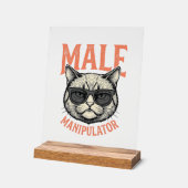 男性の操り人形師、面白い猫のサングラス、ヴィンテージTシャツ アクリルサイン (傾斜)