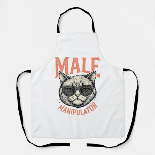 男性の操り人形師、面白い猫のサングラス、ヴィンテージTシャツ エプロン (正面)