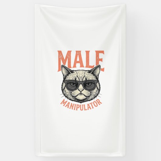 男性の操り人形師、面白い猫のサングラス、ヴィンテージTシャツ 横断幕 (縦)