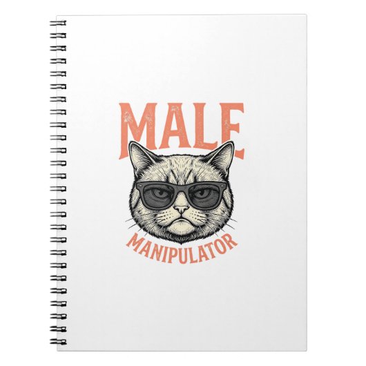 男性の操縦士、面白い猫のサングラス、ヴィンテージTシャツ ノートブック (正面)
