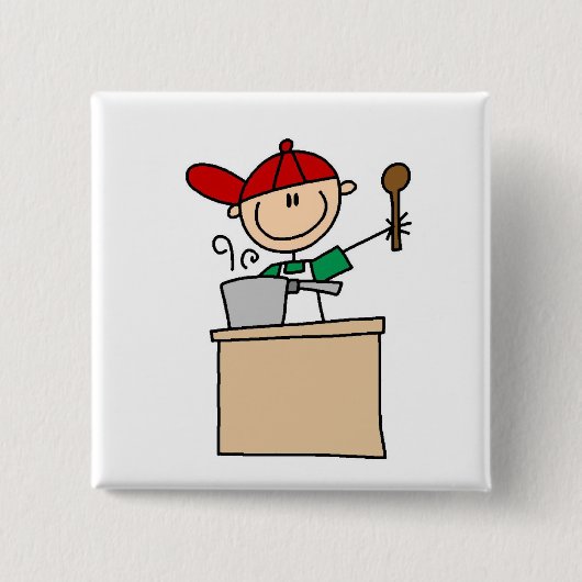 男性の棒の姿の調理師のTシャツおよびギフト 缶バッジ (正面)