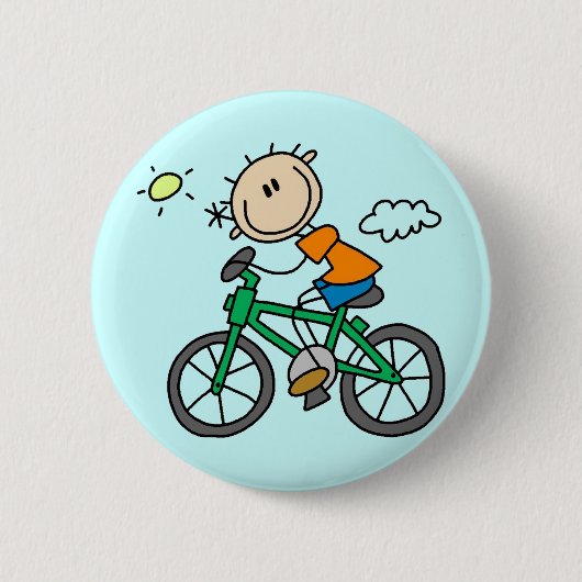 男性の棒人間自転車乗りTシャツとギフト 缶バッジ (正面)