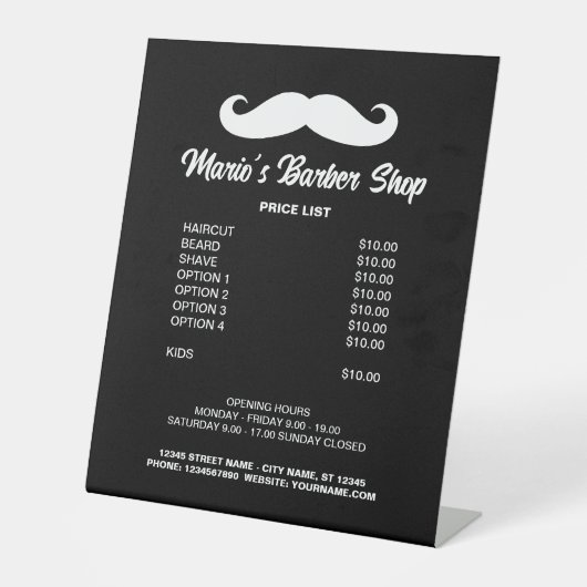 男性の理容師ショップ髪のサロン価格一覧メニュー 台座サイン (正面)
