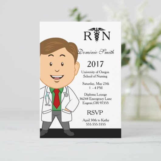 男性の看護専門学校の卒業の招待状 招待状 (スタンド正面)