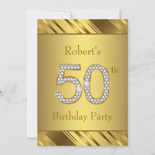 男性の純金50歳の誕生日パーティー 招待状 (正面)