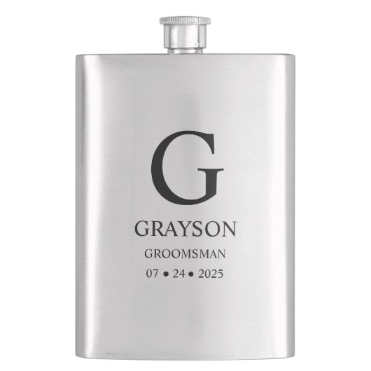 男性の結婚式仲間へのギフト フラスク (正面)