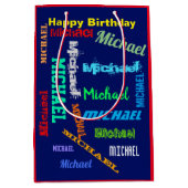 男性の繰り返し名前ハッピーバースデーギフト ミディアムペーパーバッグ (正面)