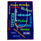 男性の繰り返し名前ハッピーバースデーギフト ミディアムペーパーバッグ (裏面)