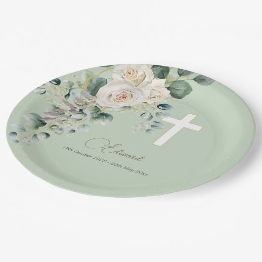 男性の葬儀クリスチャンの写真エレガントバラ ペーパープレート (アングル)