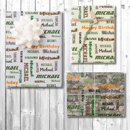 男性の誕生日の繰り返し名セット3 ラッピングペーパーシート