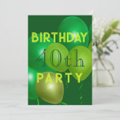 男性の誕生日グリーンバルーン パーティー招待状 招待状 (スタンド正面)