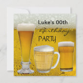 男性の誕生日パーティーの飲み物はビール 招待状 (正面)